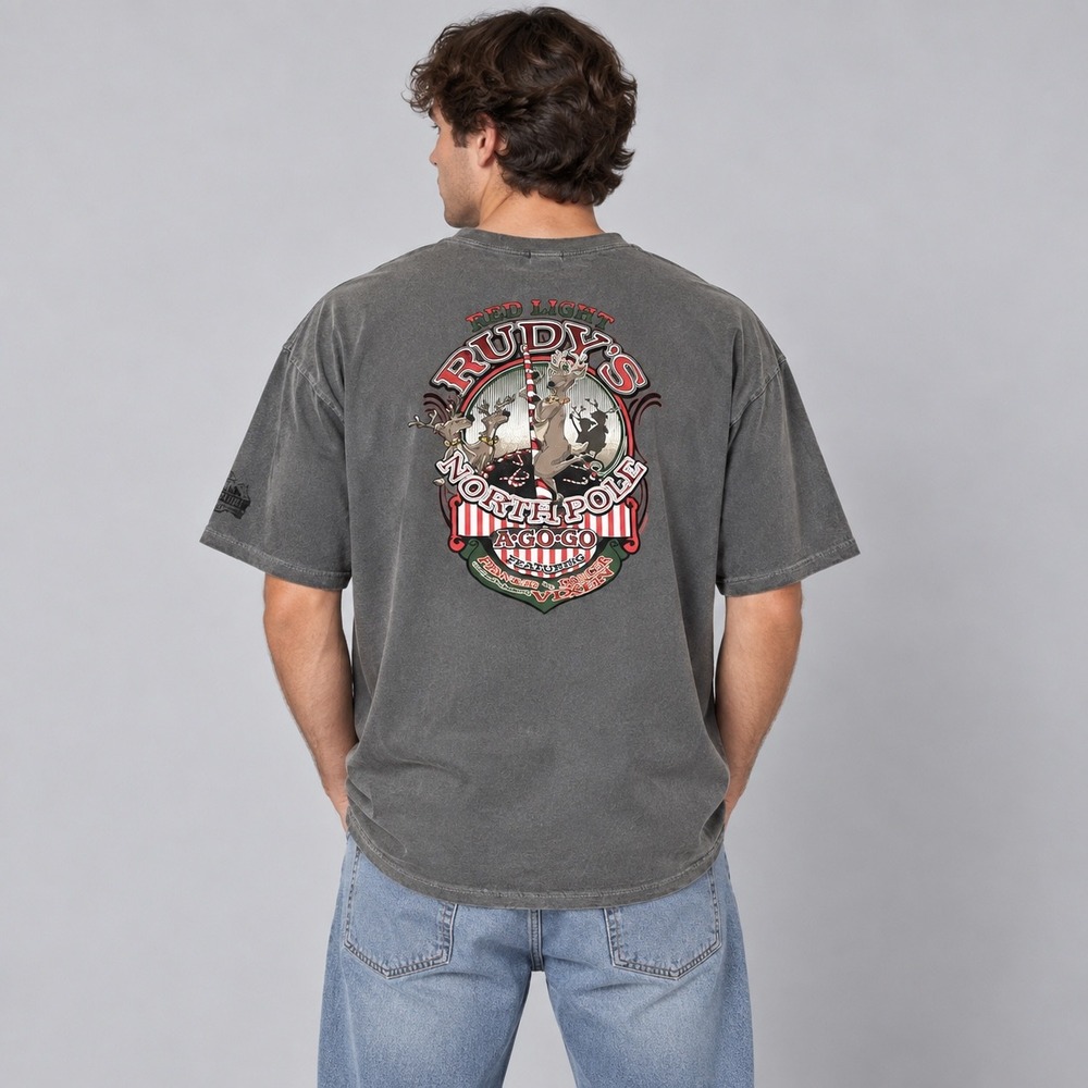 Vintage Crazy Shirts T-Shirt Mens XL Gray Crater Dyed Rudys North Pole Reindeer